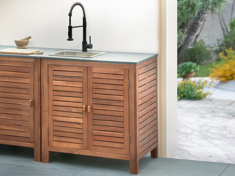 Køkkenskab med vask til udendørs brug Brucoli akacietræ 80 cm - Brun/Grå/Sort/Sølv - Have - Grill - Udekøkken - Komplette udekøkkener