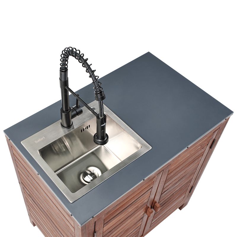 Køkkenskab med vask til udendørs brug Brucoli akacietræ 80 cm - Brun/Grå/Sort/Sølv - Have - Grill - Udekøkken - Komplette udekøkkener