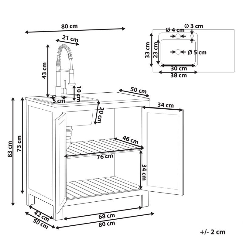Køkkenskab med vask til udendørs brug Brucoli akacietræ 80 cm - Brun/Grå/Sort/Sølv - Have - Grill - Udekøkken - Komplette udekøkkener