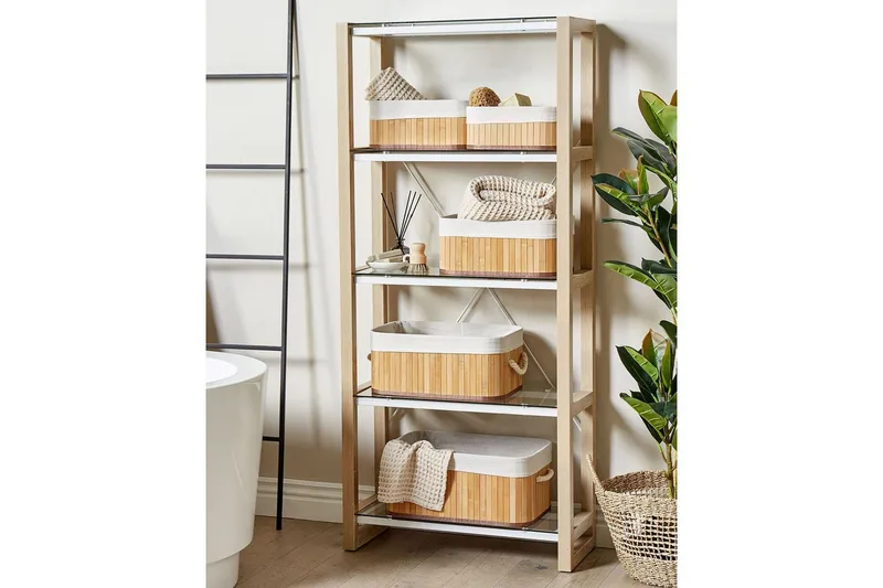 Kurv Talpe sæt om 5 Lyst træ/hvid - Lyst træ/hvid - Opbevaring - Opbevaring til småting - Kurve - Flettet kurv & rattankurv