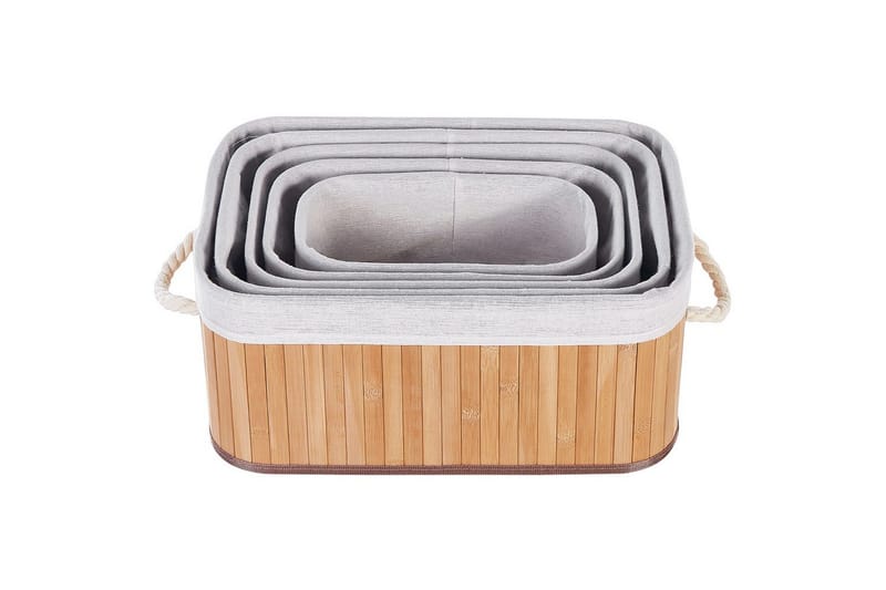 Kurv Talpe sæt om 5 Lyst træ/hvid - Lyst træ/hvid - Opbevaring - Opbevaring til småting - Kurve - Flettet kurv & rattankurv