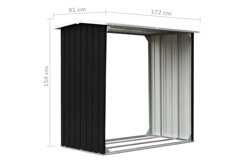 Brændeskur 172x91x154 cm Galvaniseret Stål Antracitgrå - Have - Udestue & fritidshus - Opbevaringsskur & haveskur - Redskabsskur
