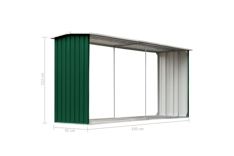Brændeskur Til Haven 330x92x153cm Galvaniseret Stål Grøn - Have - Udestue & fritidshus - Opbevaringsskur & haveskur - Redskabsskur