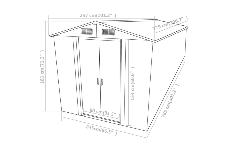 Haveskur 257x779x181 cm Galvaniseret Stål Brun - Brun - Have - Udestue & fritidshus - Opbevaringsskur & haveskur - Redskabsskur