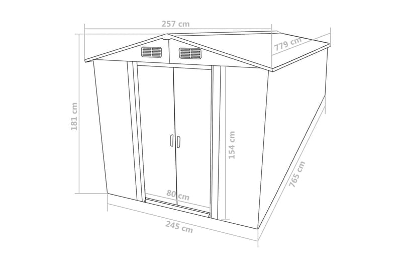 Haveskur 257x779x181 cm Galvaniseret Stål Grøn - Grøn - Redskabsskur