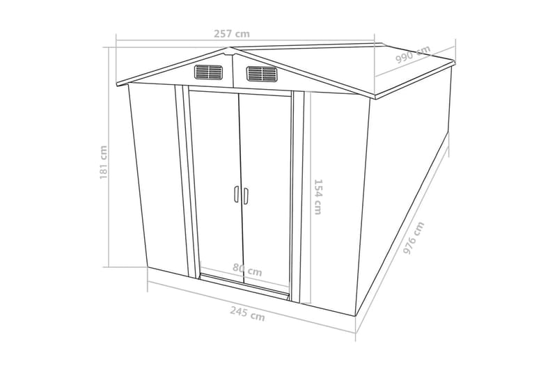 Haveskur 257x990x181 cm Galvaniseret Stål Grå - Grå - Have - Udestue & fritidshus - Opbevaringsskur & haveskur - Redskabsskur