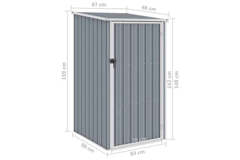 Haveskur 87x98x159 cm Galvaniseret Stål Grå - Have - Udestue & fritidshus - Opbevaringsskur & haveskur - Redskabsskur