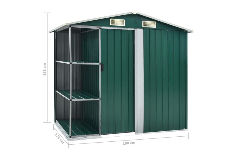 Haveskur Med Reol 205X130X183 cm Jern Grön - Have - Udestue & fritidshus - Opbevaringsskur & haveskur - Redskabsskur