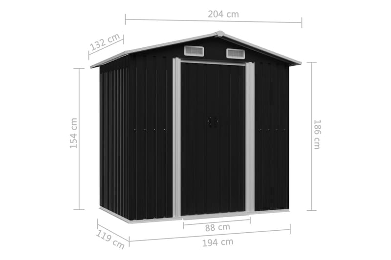 Opbevaringsskur Til Haven 204 X 132 X 186 Cm Stål Antracitgr - Grå - Have - Udestue & fritidshus - Opbevaringsskur & haveskur - Redskabsskur