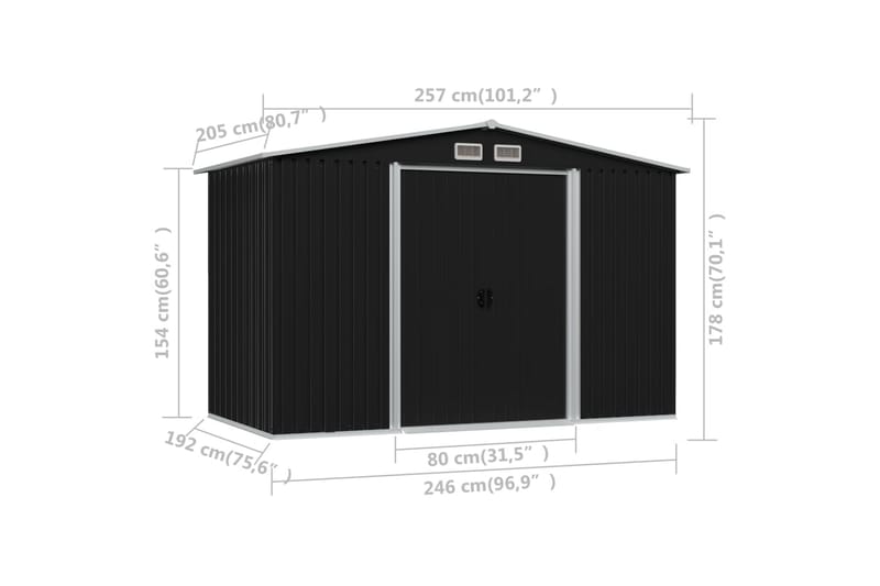 Opbevaringsskur Til Haven 257x205x178 cm Stål Antracitgrå - Have - Udestue & fritidshus - Opbevaringsskur & haveskur - Redskabsskur