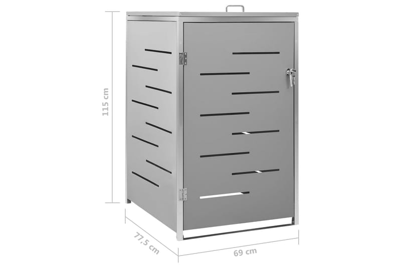 enkelt skraldespandsskjuler 69x77,5x115 cm rustfrit stål - Grå - Have - Udestue & fritidshus - Opbevaringsskur & haveskur - Skraldespandsskjuler