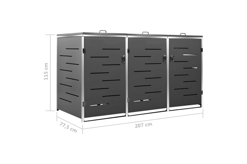 tredobbelt skraldespandsskjuler 207x77,5x115cm rustfrit stål - Antracit - Skraldespandsskjuler