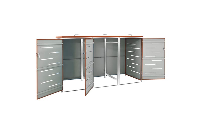tredobbelt skraldespandsskjuler 207x77,5x115cm rustfrit stål - Orange - Have - Udestue & fritidshus - Opbevaringsskur & haveskur - Skraldespandsskjuler