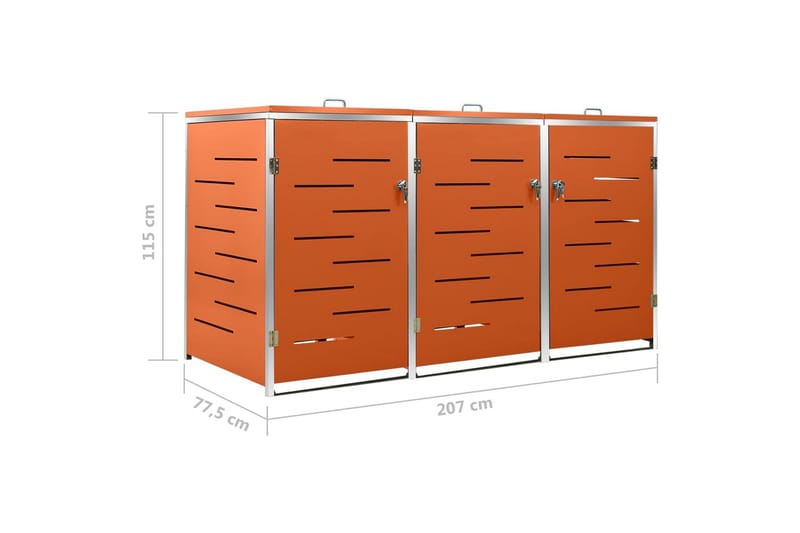 tredobbelt skraldespandsskjuler 207x77,5x115cm rustfrit stål - Orange - Have - Udestue & fritidshus - Opbevaringsskur & haveskur - Skraldespandsskjuler
