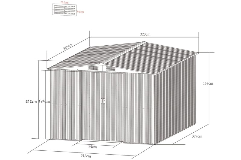 Skur og redskabsskur 12,5 m² | Dobbelt skydedør | Basis inkl. - Have - Udestue & fritidshus - Opbevaringsskur & haveskur - Redskabskur