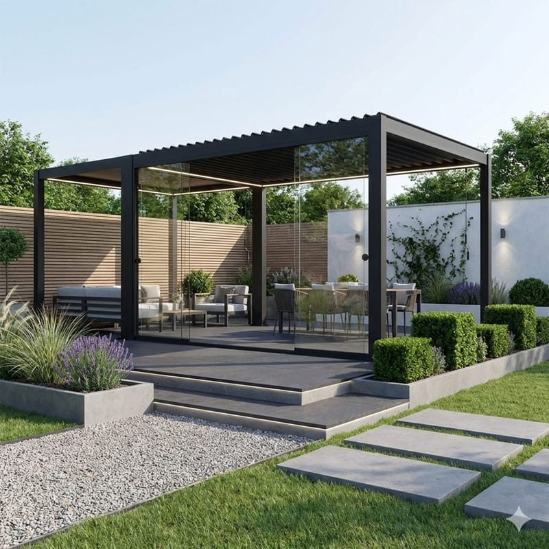 Glasskydedøre til pavillon HOME4YOU Mirador-111 3 m - mørkegrå / grå - Have - Udestue & fritidshus - Samlesæt udestue - Udestueelementer & glaspartier - Skydedør