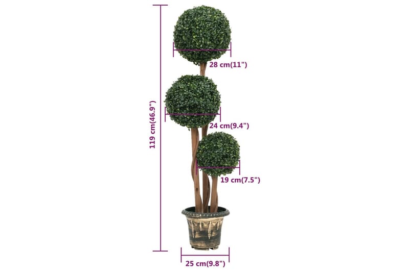 kunstig buksbom med krukke 119 cm kugleformet grøn - Grøn - Balkonblomster - Kunstige planter