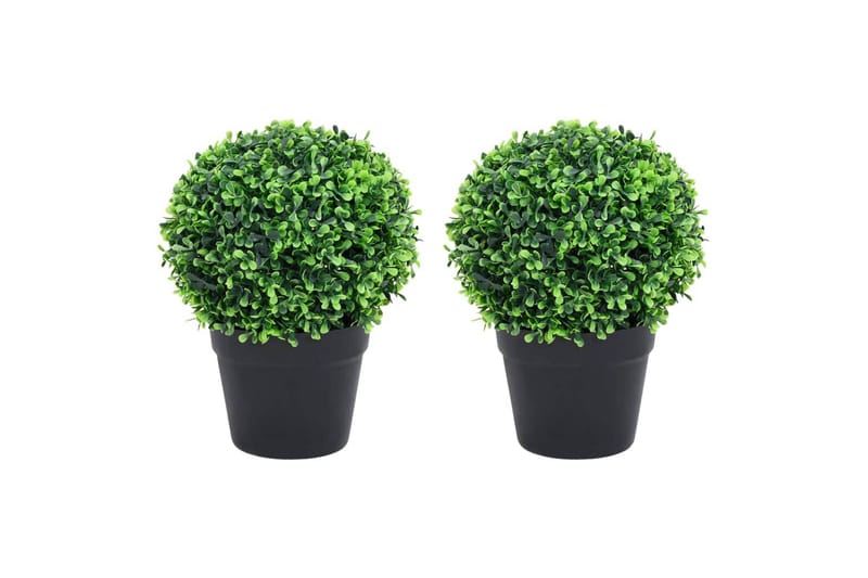 kunstige buksbom med krukker 2 stk. 27 cm kugleformet grøn - Grøn - Havemøbler - Balkon - Balkon dyrkning - Balkonblomster