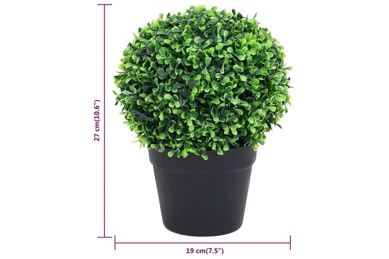kunstige buksbom med krukker 2 stk. 27 cm kugleformet grøn - Grøn - Havemøbler - Balkon - Balkon dyrkning - Balkonblomster