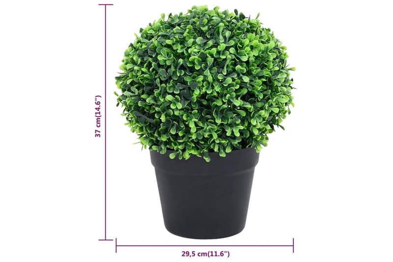 kunstige buksbom med krukker 2 stk. 37 cm kugleformet grøn - Grøn - Havemøbler - Balkon - Balkon dyrkning - Balkonblomster