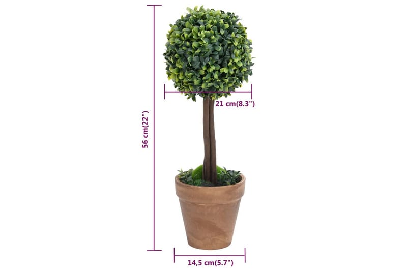 kunstige buksbom med krukker 2 stk. 56 cm kugleformet grøn - Grøn - Havemøbler - Balkon - Balkon dyrkning - Balkonblomster