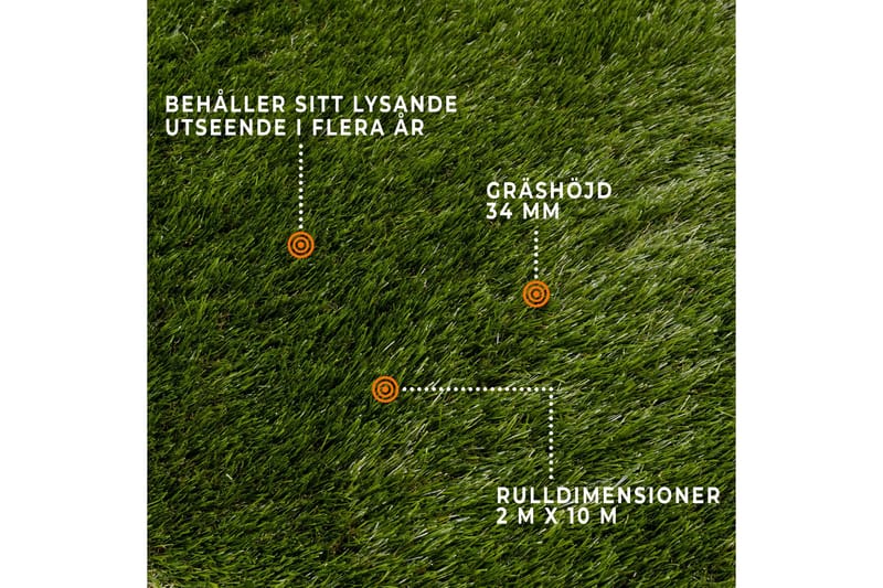 Fornorth Kunstgræs Natural 34 mm, 2x10 m Rulle - Grøn - Havemøbler - Balkon - Balkongulv - Kunstgræs balkon