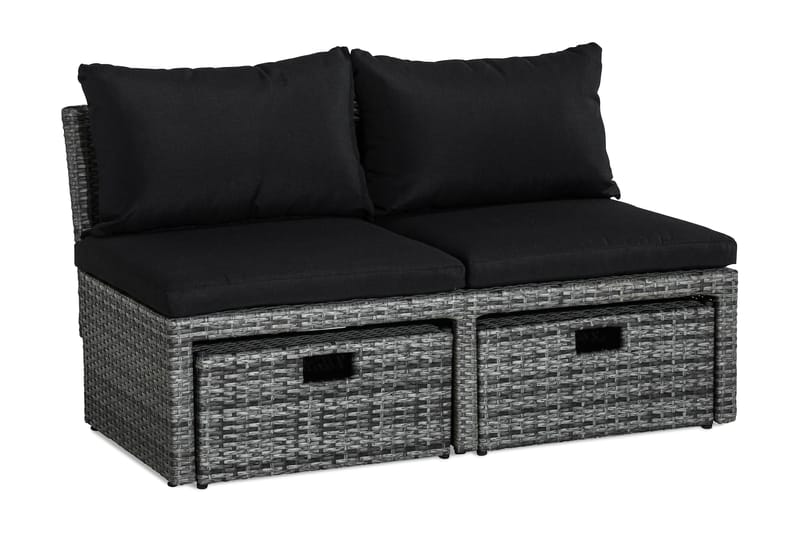 Bahamas Balkonsofa med Puffer - Grå/Sort - Havemøbler - Balkon - Balkonmøbler - Altanbænke