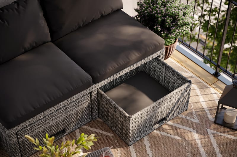 Bahamas Balkonsofa med Puffer - Grå/Sort - Havemøbler - Balkon - Balkonmøbler - Altanbænke