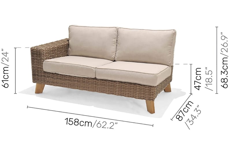 Barbados 2-Pers Sofa Højre - Beige - Havemøbler - Balkon - Balkonmøbler - Altanbænke