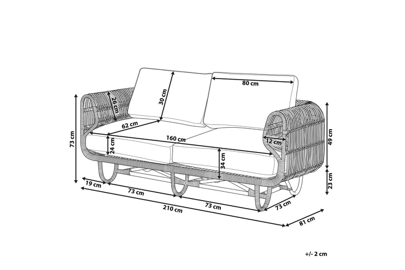 Dolcedo 2-Pers. Sofa - Rattan/Beige - Havemøbler - Balkon - Balkonmøbler - Altanbænke