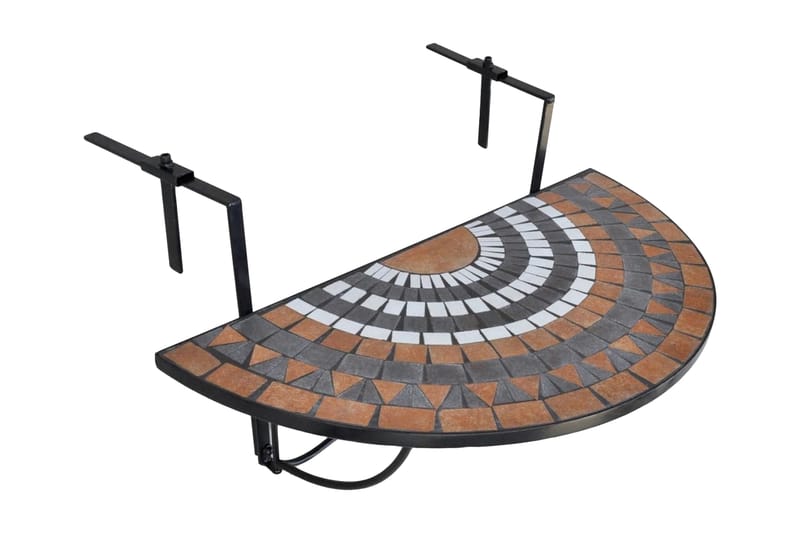 Hængede Balkonbord Halvrundt Terracotta Mosaik Hvid - Brun - Havemøbler - Balkon - Balkonmøbler - Altanborde - Balkonbord hængende