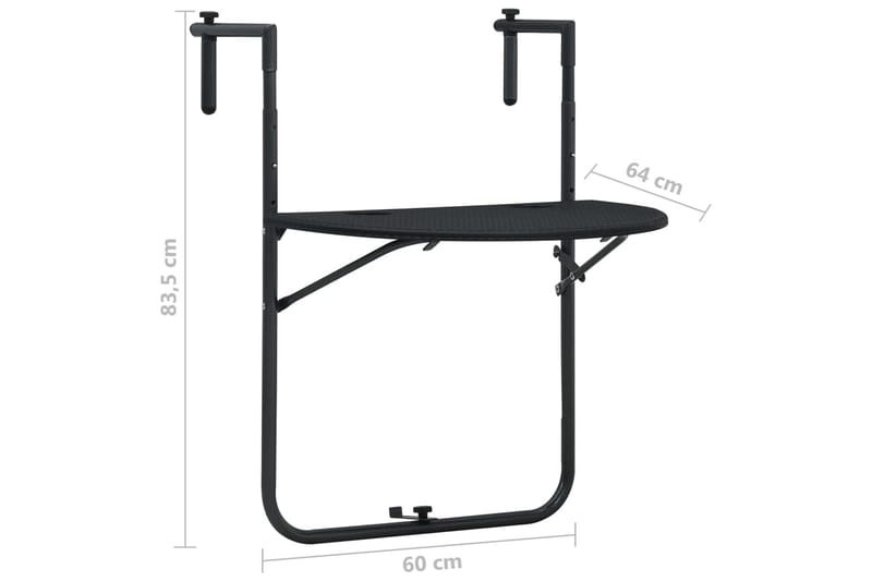 Hængende Altanbord 60 X 64 X 83,5 Cm Plastik Rattanlook Sort - Sort - Havemøbler - Balkon - Balkonmøbler - Altanborde - Balkonbord hængende