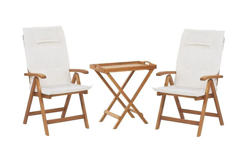 Balkon sæt bord og 2 stole creme hvid JAVA, Træ / natur