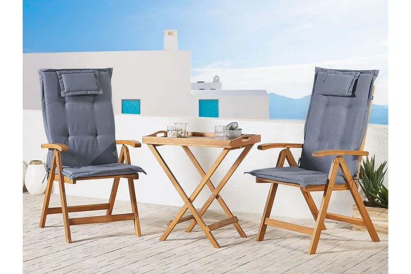 Balkonsæt af bord og 2 stole blå JAVA - Træ/natur - Havemøbler - Balkon - Balkonmøbler - Altansæt