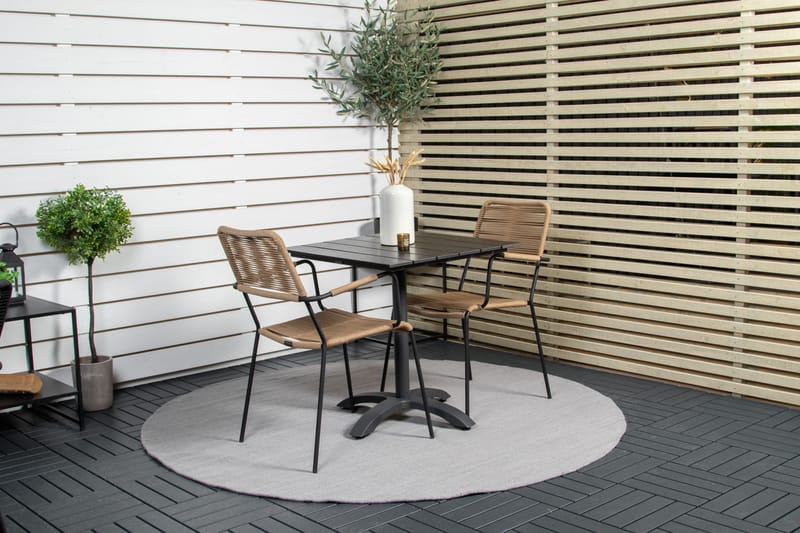 Colorado Cafésæt 70 cm + 2 Lindos Lænestole - Sort - Havemøbler - Balkon - Balkonmøbler - Altansæt