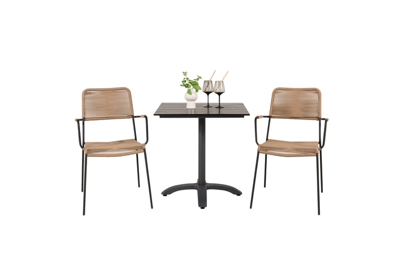Colorado Cafésæt 70 cm + 2 Lindos Lænestole - Sort - Havemøbler - Balkon - Balkonmøbler - Altansæt