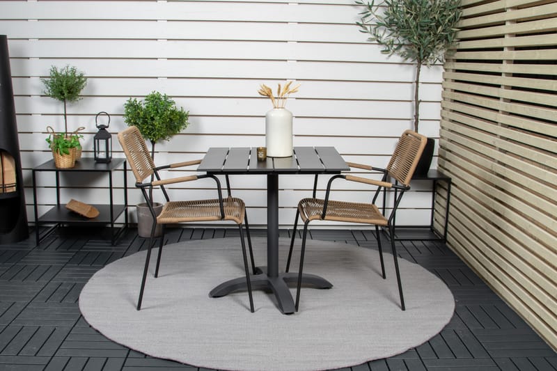 Colorado Cafésæt 70 cm + 2 Lindos Lænestole - Sort - Havemøbler - Balkon - Balkonmøbler - Altansæt
