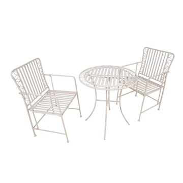 Altansæt HOME4YOU Jasmine bord og 2 stole antikhvidt metal - antik hvid - Havemøbler - Balkon - Balkonmøbler - Altansæt