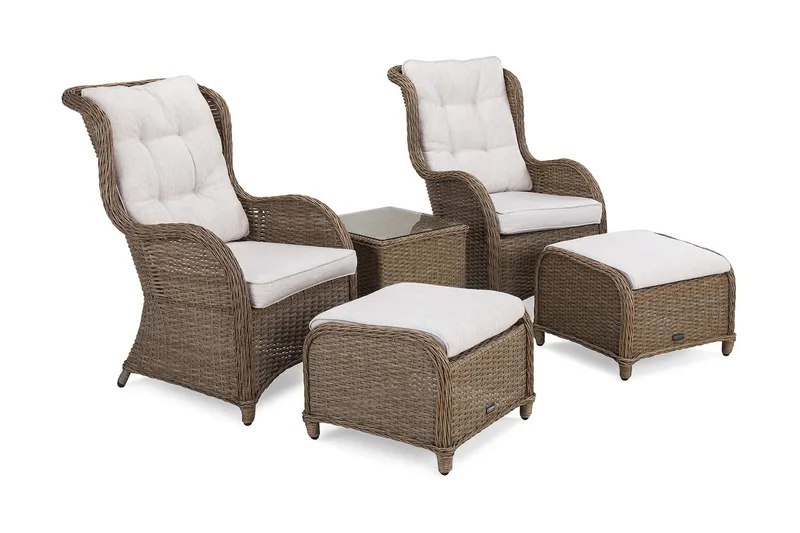 Marcus Cafésæt med 2 Øreklapstol med Fodskammel m Hynde, Natur