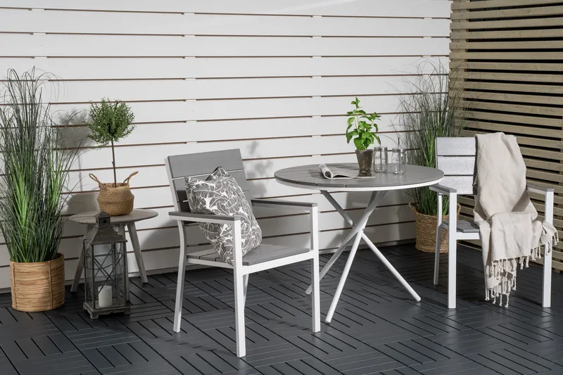 Parma Cafésæt Ø90 cm + 2 Levels Stole - Hvid/Grå - Havemøbler - Balkon - Balkonmøbler - Altansæt