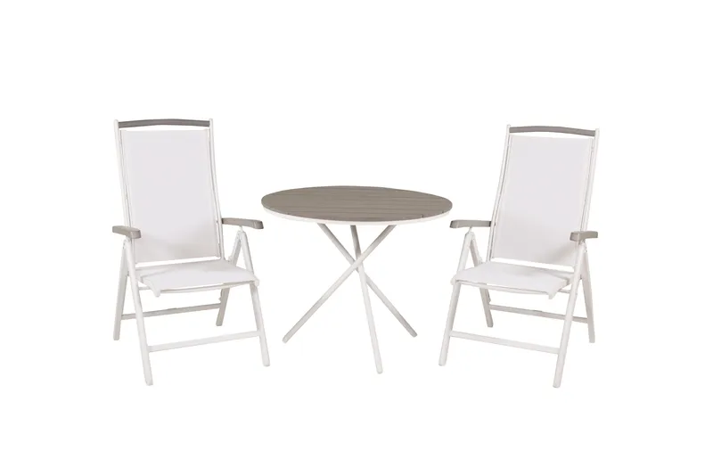 Parma Spisebordssæt Ø90 cm + 2 Albany Stole, Hvid/Grå