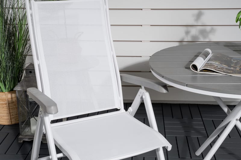 Parma Spisebordssæt Ø90 cm + 2 Albany Stole - Hvid/Grå - Havemøbler - Balkon - Balkonmøbler - Altansæt