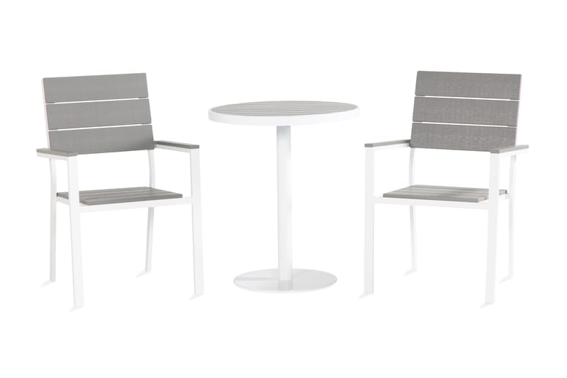 Tunis Cafésæt 70x70 + 2 Stabelstole - Hvid/Grå - Havemøbler - Udendørsgruppe - Cafesæt