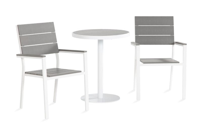 Tunis Cafésæt 70x70 + 2 Stabelstole - Hvid/Grå - Havemøbler - Udendørsgruppe - Cafesæt