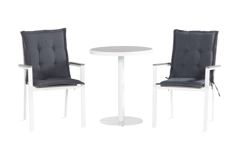 Tunis Cafésæt 70x70 + 2 Stabelstole m. Hynde - Hvid/Grå - Havemøbler - Udendørsgruppe - Cafes�æt