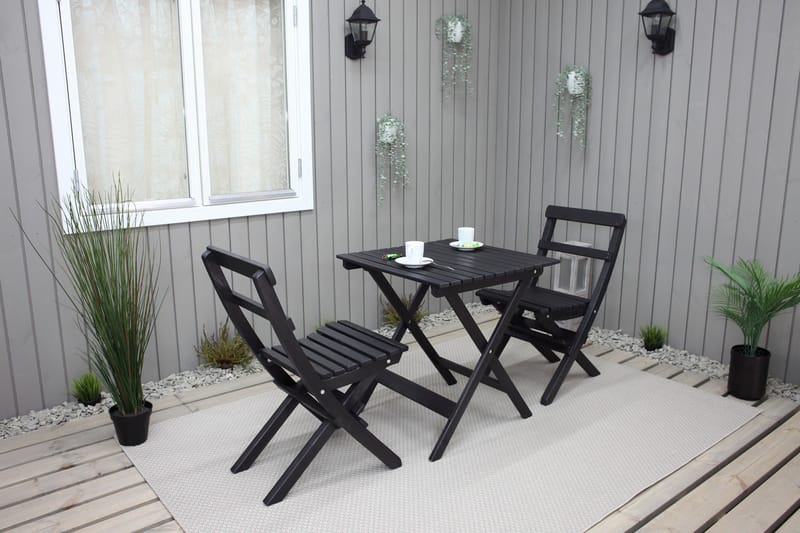 Wilma Cafésæt 65x65 cm + 2 Stole Grå/Hvid - Baltic Garden - Havemøbler - Balkon - Balkonmøbler - Altansæt