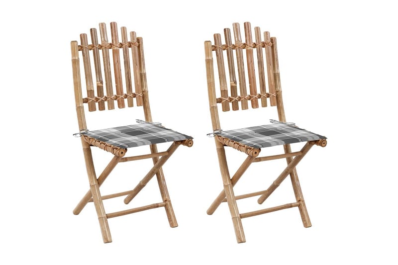 Foldbare Havestole 2 Stk. Med Hynder Bambus - Brun - Havemøbler - Balkon - Balkonmøbler - Altanstole