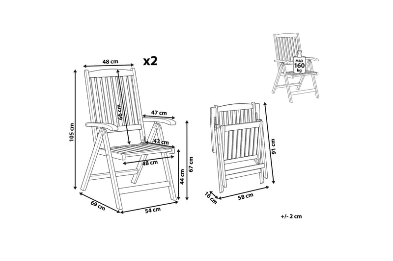 Havestol 2 st akacietræ lysebrun JAVA - Træ/natur - Havemøbler - Balkon - Balkonmøbler - Altanstole