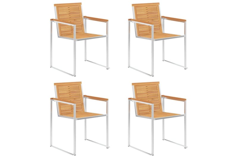 havestole 4 stk. massivt teaktræ og rustfrit stål - Brun - Havemøbler - Balkon - Balkonmøbler - Altanstole