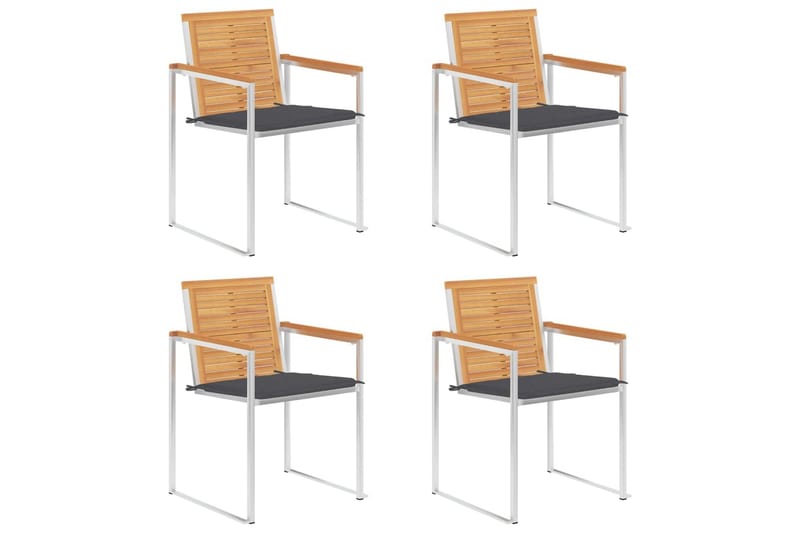 havestole 4 stk. med hynder massivt teaktræ - Brun - Havemøbler - Balkon - Balkonmøbler - Altanstole